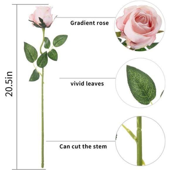 10pcs Artificial Rose Flowers Long Stem Fake Silk Roses for DIY Wedding Bouquet - Picture 6 of 6